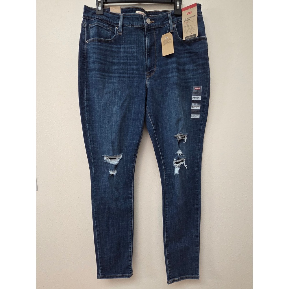 Levis 721 High Rise Skinny Jeans Womens 18 Medium W34 L30 Dark Wash Distressed